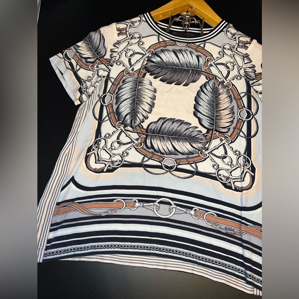 Hale Bob womens Palms Super Soft Tee Size XS equestrian luxe vintage